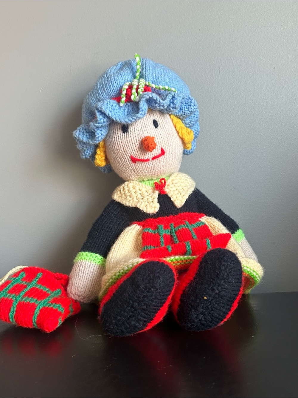 Vintage Handmade Knitted Granny Doll with Knitting Accessories